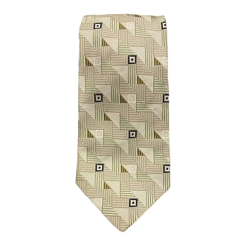 Joseph A. Bank Tan Tie with Brown Geometric Pattern